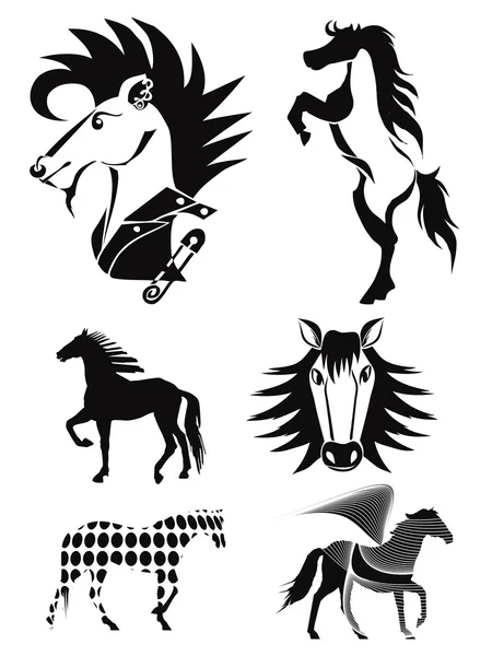 Siluetas de caballos. Conjunto 4 — Vector de stock