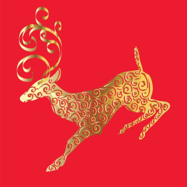 geyik kırmızı zemin üzerine altın silüeti.