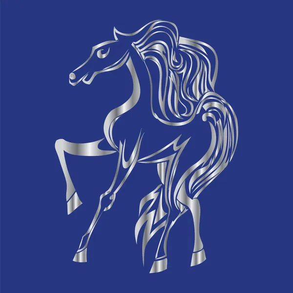 Srebrny koń sylwetka na niebieskim tle. — Wektor stockowy