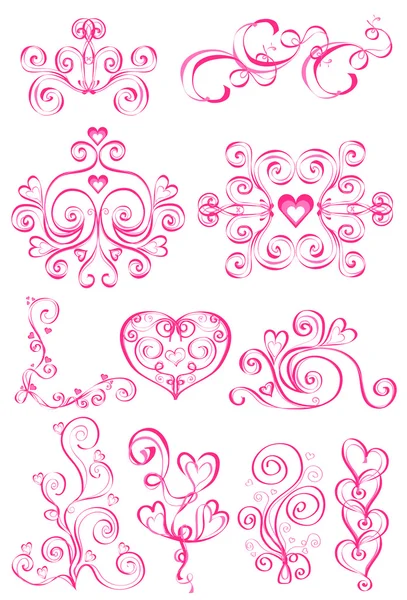 Pink elements of the pattern with hearts — Stock Vector