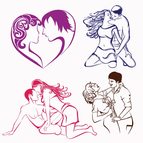 Des couples amoureux. silhouettes de personnes . — Image vectorielle