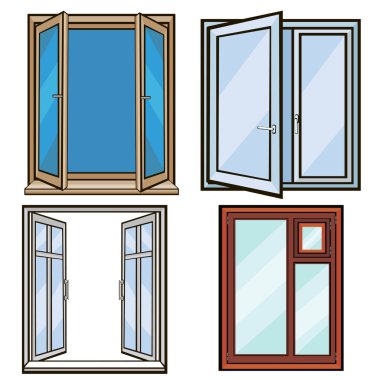 açık ve kapalı windows .cartoon tarzı