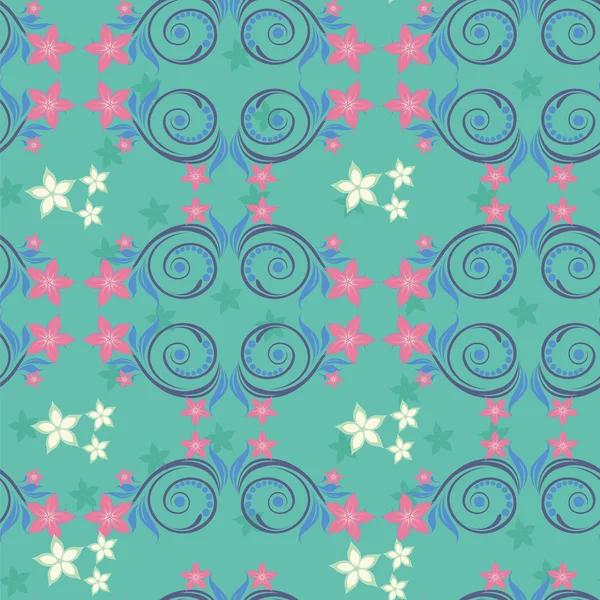 绿松石无缝模式与粉红色的花朵. — 图库矢量图片