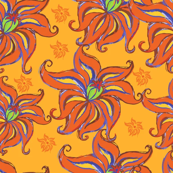 橙色无缝背景与花. — 图库矢量图片