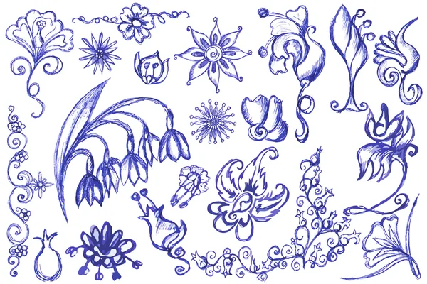 Desenho de flores uma caneta azul . —  Vetores de Stock