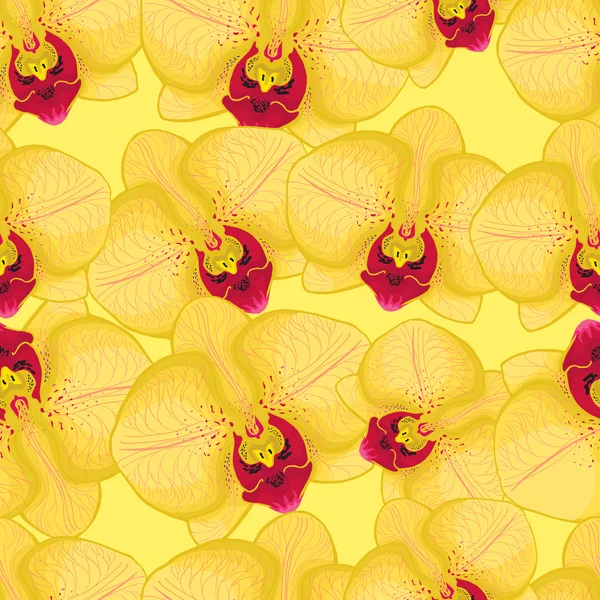 Fondo amarillo sin costuras con orquídeas amarillas — Vector de stock