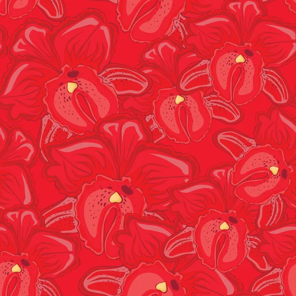 Fundo sem emenda vermelho com orquídeas vermelhas —  Vetores de Stock