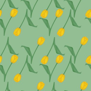 Dikişsiz yeşil arka plan ile Sarı laleler