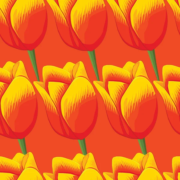 Fondo naranja sin costuras con tulipanes rojos . — Archivo Imágenes Vectoriales