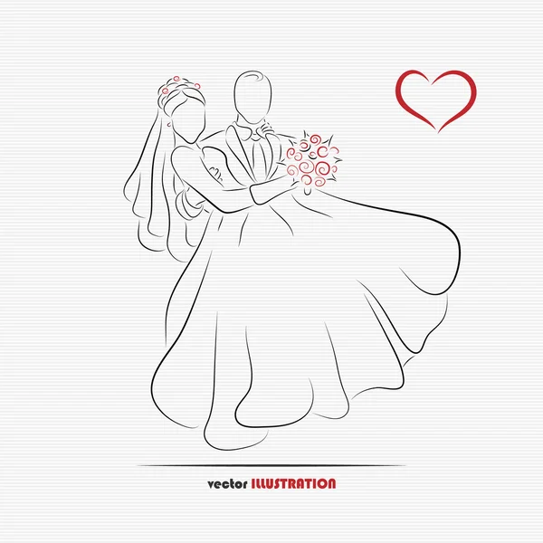 Silueta de novia y novio — Vector de stock