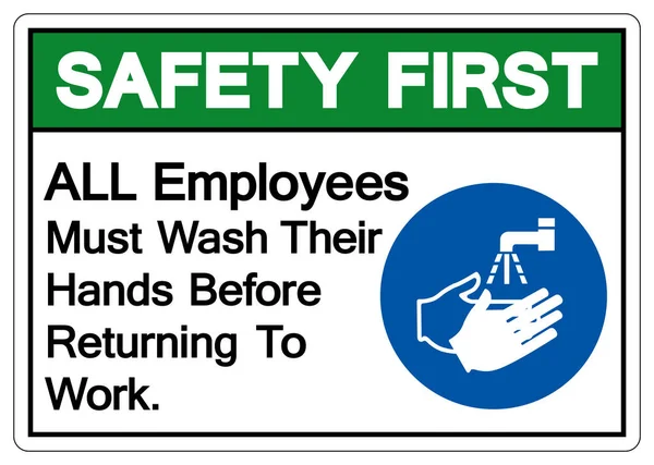 Safety First All Employees Must Wash Hands Returning Work Symbol — Stock Vector