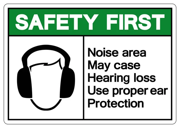 安全第一騒音領域難聴ホワイトバックグラウンドラベルに適切な耳の保護シンボルサイン ベクトルイラスト アイソレーションを使用してください Eps10 — ストックベクタ