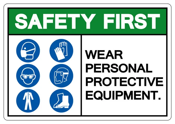 安全第一個人用保護具シンボルサイン ベクトルイラスト 白の背景ラベルに絶縁 Eps10 — ストックベクタ