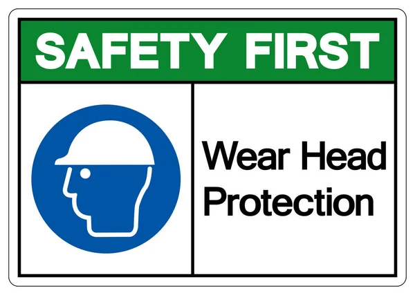 安全第一摩耗ヘッド保護シンボルサイン ベクトルイラスト 白の背景ラベルに絶縁 Eps10 — ストックベクタ