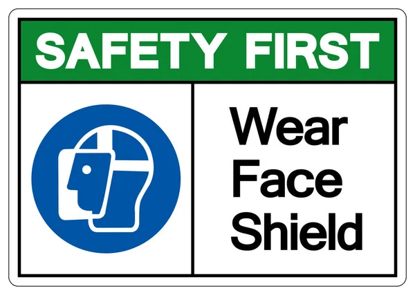 安全第一摩耗顔シールドシンボルサイン ベクトルイラスト 白の背景ラベルに隔離 Eps10 — ストックベクタ