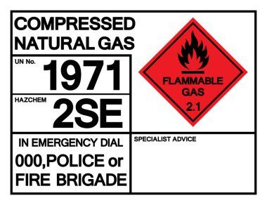 Sıkıştırılmış Doğal Gaz UN1971 Sembol İşareti, Vektör İllüstrasyonu, Beyaz Arkaplanda İzolasyon, Etiket .EPS10 