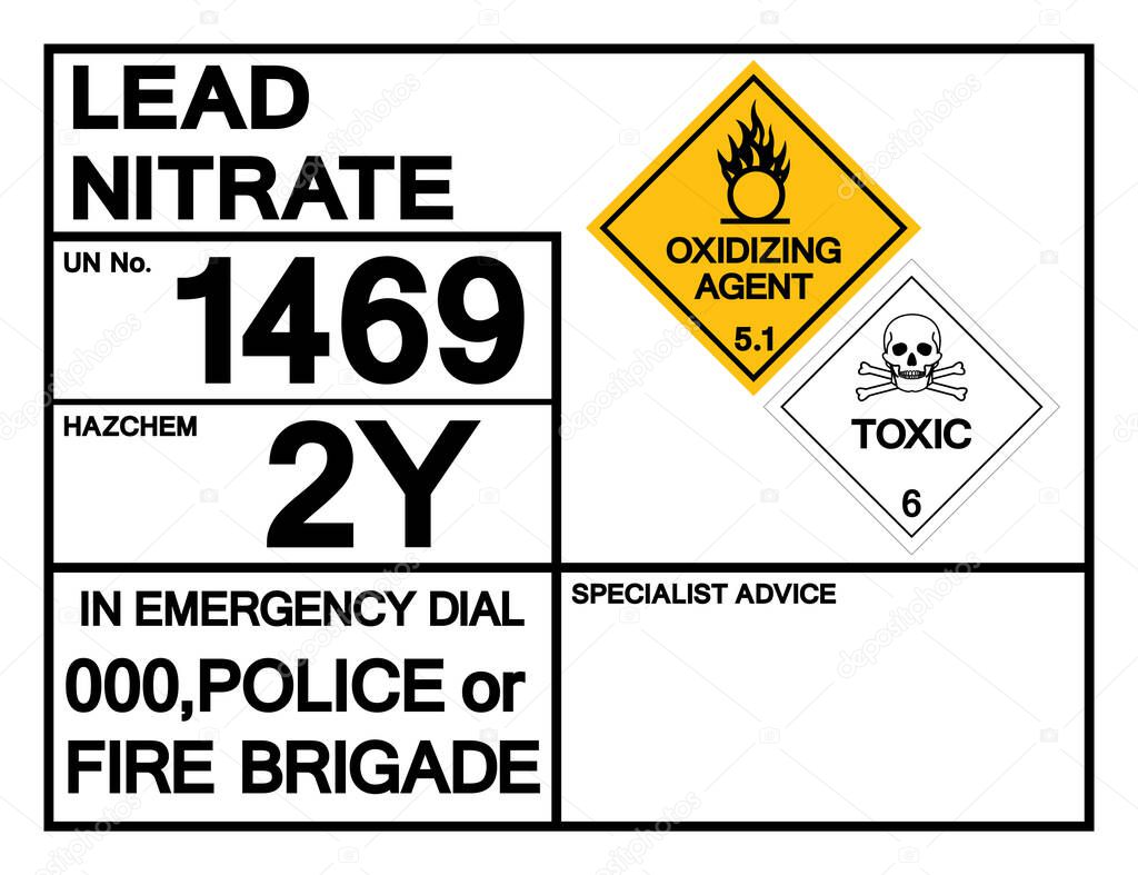 Lead Nitrate UN1469 Symbol Sign, Vector Illustration, Isolate On White Background, Label .EPS10 