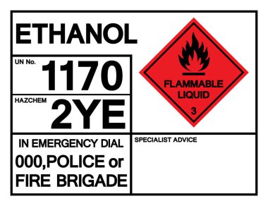 Ethanol UN1170 Sembol İşareti, Vektör İllüstrasyonu, Beyaz Arkaplanda İzolasyon, Etiket .EPS10  