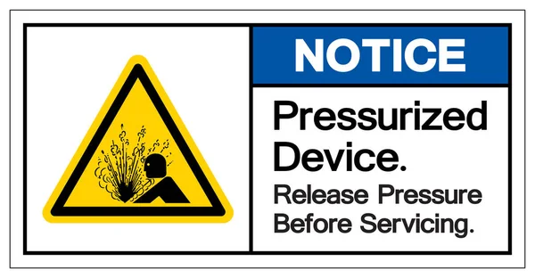 シンボルサイン ベクトルイラスト 白の背景ラベルに絶縁する前に 圧力デバイスリリース圧力に注意してください Eps10 — ストックベクタ