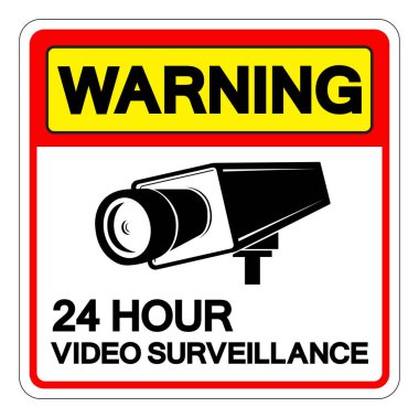 Uyarı: 24 Saat Video İzleme Sembol İşareti, Vektör İllüstrasyonu, Beyaz Arkaplan Etiketinde İzole Edilme. EPS10 