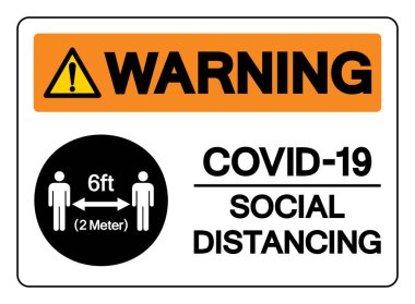Uyarı Covid-19 Sosyal Mesafe 1.80 boyunda, Vektör İllüzyonu, Beyaz Arkaplan Etiketinde İzole Edildi. EPS10 