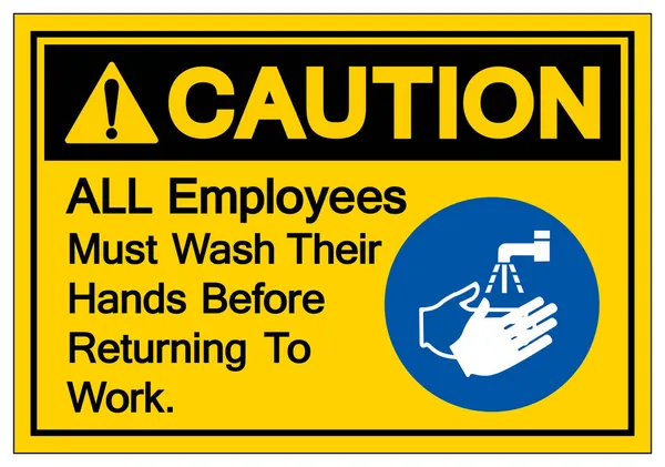 Caution All Employees Must Wash Hands Returning Work Symbol Sign — Stock Vector