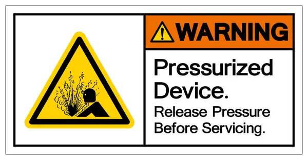 シンボルサイン ベクトルイラスト 白の背景ラベルに絶縁する前に デバイスリリース圧力を警告Eps10 — ストックベクタ