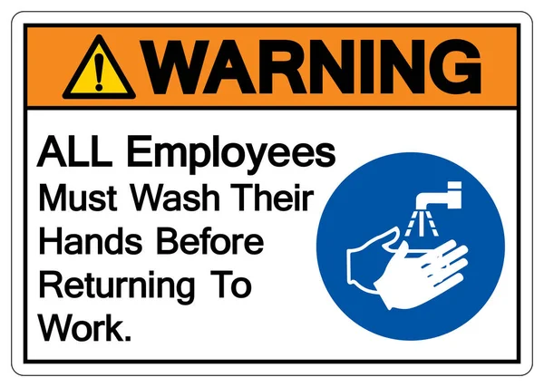 Avertissement Tous Les Employés Doivent Laver Les Mains Avant Retourner — Image vectorielle