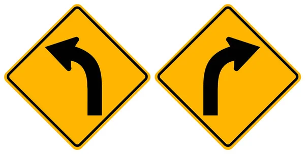 Kavisli Sol Eğri Sağlı Trafik Şareti Vektör Llüstrasyonu Beyaz Arkaplanda — Stok Vektör