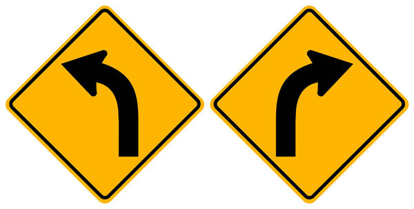 Curved Left And Curved Right Traffic Road Sign, Vector Illustration, Isolate On White Background,Symbols, Icon. EPS10  