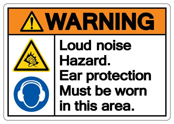 Warning Loud Noise Hazard Ear Protection Must Worn Area Symbol — Archivo Imágenes Vectoriales