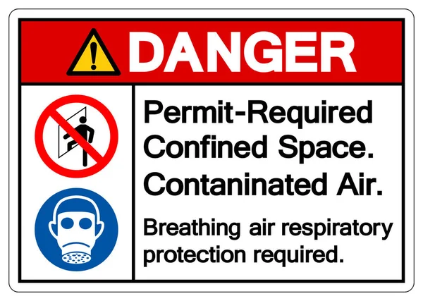 Danger Permit Required Confined Space Contaninated Air Symbol Sign Vector — Vector de stock