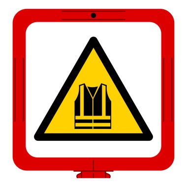 Uyarı: Yüksek Görünürlüklü Giysi Sembolü İşareti, Vektör İllüstrasyonu, Beyaz Arkaplan Etiketinde İzole Edildi. Bölüm 10  