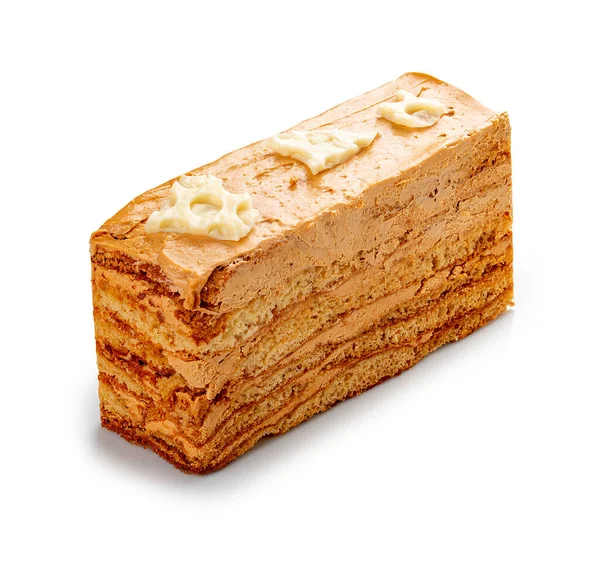 Cake Honey Sour Cream Fragment White Background Isolated — Fotografia de Stock