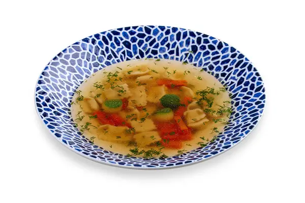 Soup Consomme Vermicelli Vegetables White Background Isolated — 스톡 사진