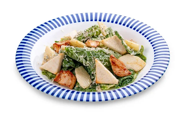 Caesar Salad Chicken Romano Salad Sauce Blue Cheese White Background — Foto Stock