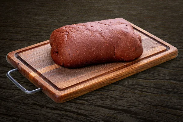 Rye Flour Bread Handmade Wooden Board Dark Background Isolated — Stock Fotó