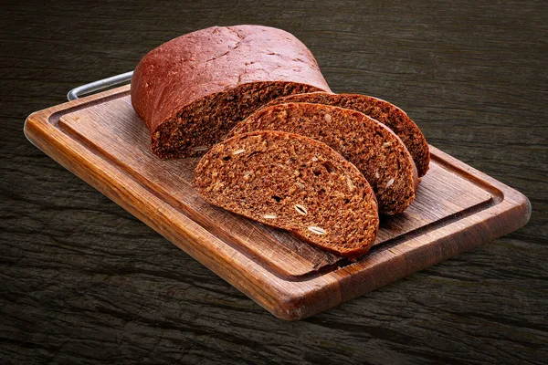 Rye Flour Bread Handmade Wooden Board Dark Background Isolated — Stock Photo, Image