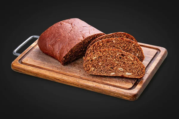 Rye Flour Bread Handmade Wooden Board Dark Background Isolated — Stock Photo, Image