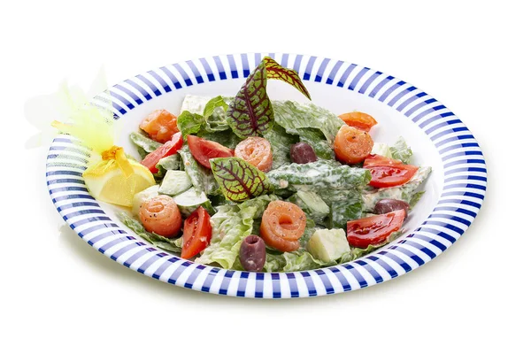 Salada Caesar Com Salmão Levemente Salgado Salada Romano Com Molho — Fotografia de Stock