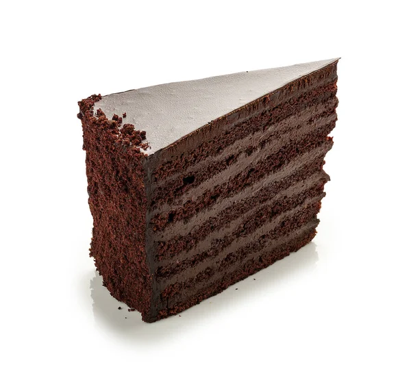 Piece Chocolate Layer Cake White Background Isolated — Stock Fotó
