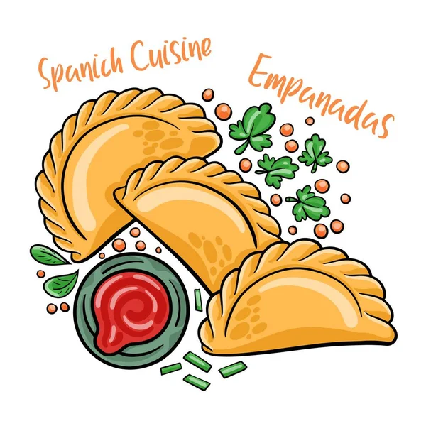 Fleisch Gebraten Typisch Spanische Empanadas Vektorillustration — Stockvektor