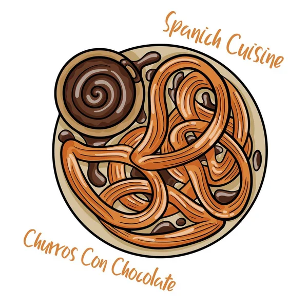 Churros Con Chocolate Typisch Spanischer Süßer Snack — Stockvektor