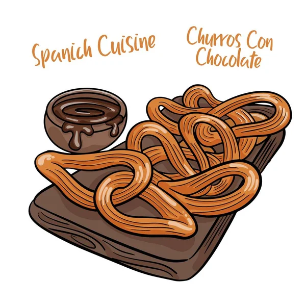 Churros Con Chocolate Typical Spanish Sweet Snack — Stock Vector