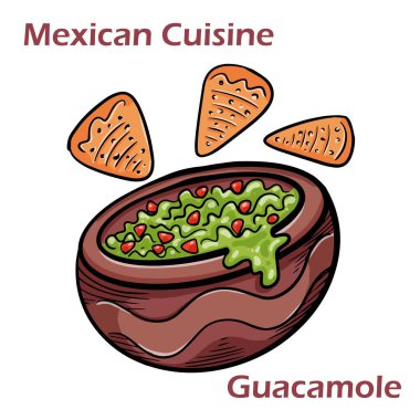 Green guacamole with ingredients avocado, lime and nachos on white background. Traditional mexican food.