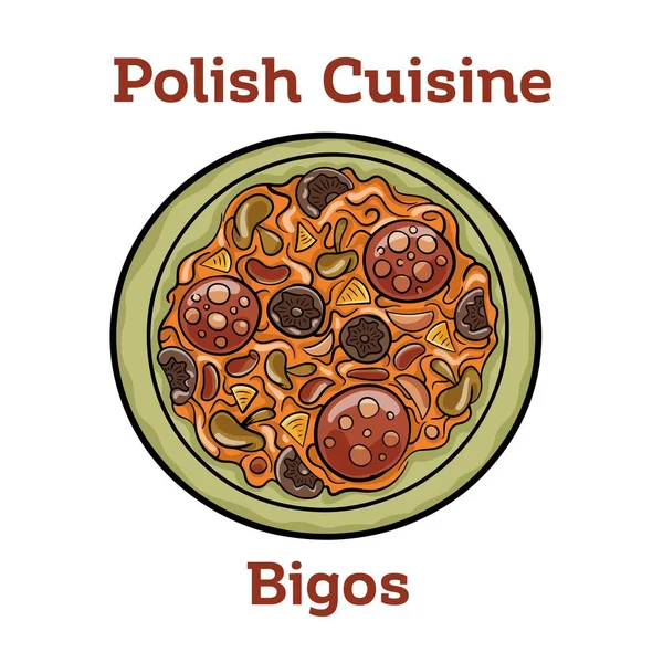 Bigos Cabbage Stewed Meat Dried Mushrooms Sausage Traditional Dish Polish — Wektor stockowy