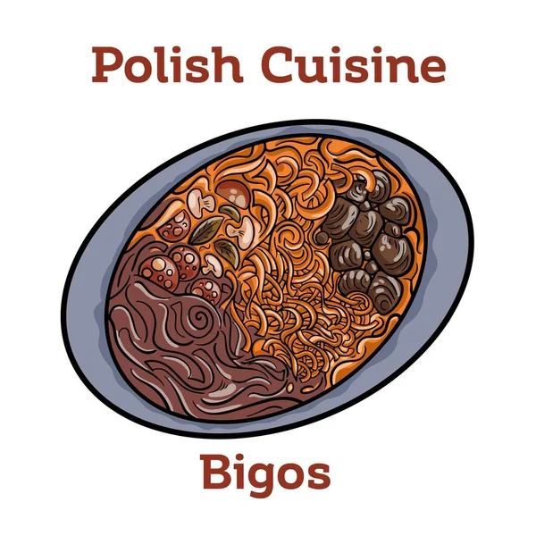 Bigos Cabbage Stewed Meat Dried Mushrooms Sausage Traditional Dish Polish — Wektor stockowy