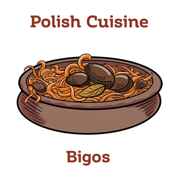 Bigos Cabbage Stewed Meat Dried Mushrooms Sausage Traditional Dish Polish — Wektor stockowy