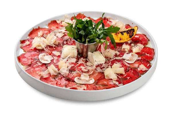 Veal Carpaccio Parmesan Cheese Mushrooms — Foto Stock