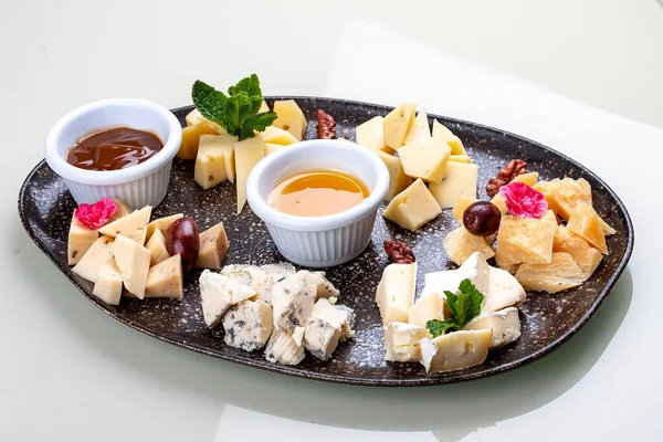 Plate Variety Cheeses — 스톡 사진